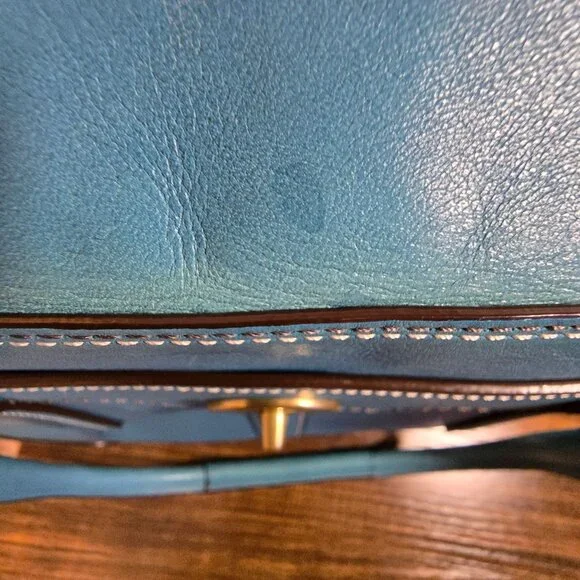 Vintage Coach Hampton Turn Lock Teal/Turquoise Leather Carry All Satchel Bag - Picture 15 of 16